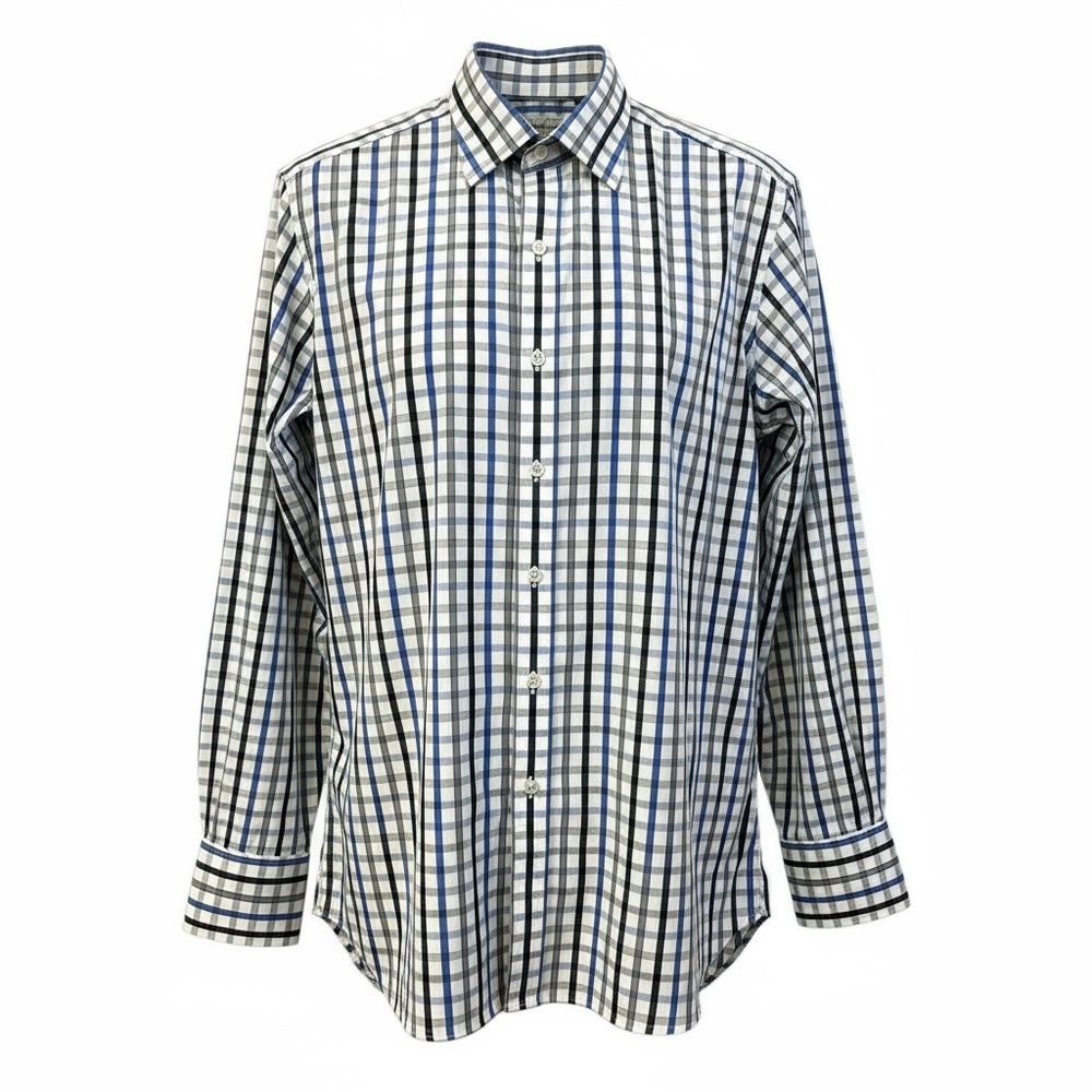 Turnbull and Asser Men's Blue, Black, Gray Checkered Shirt.  Size 15 1/2